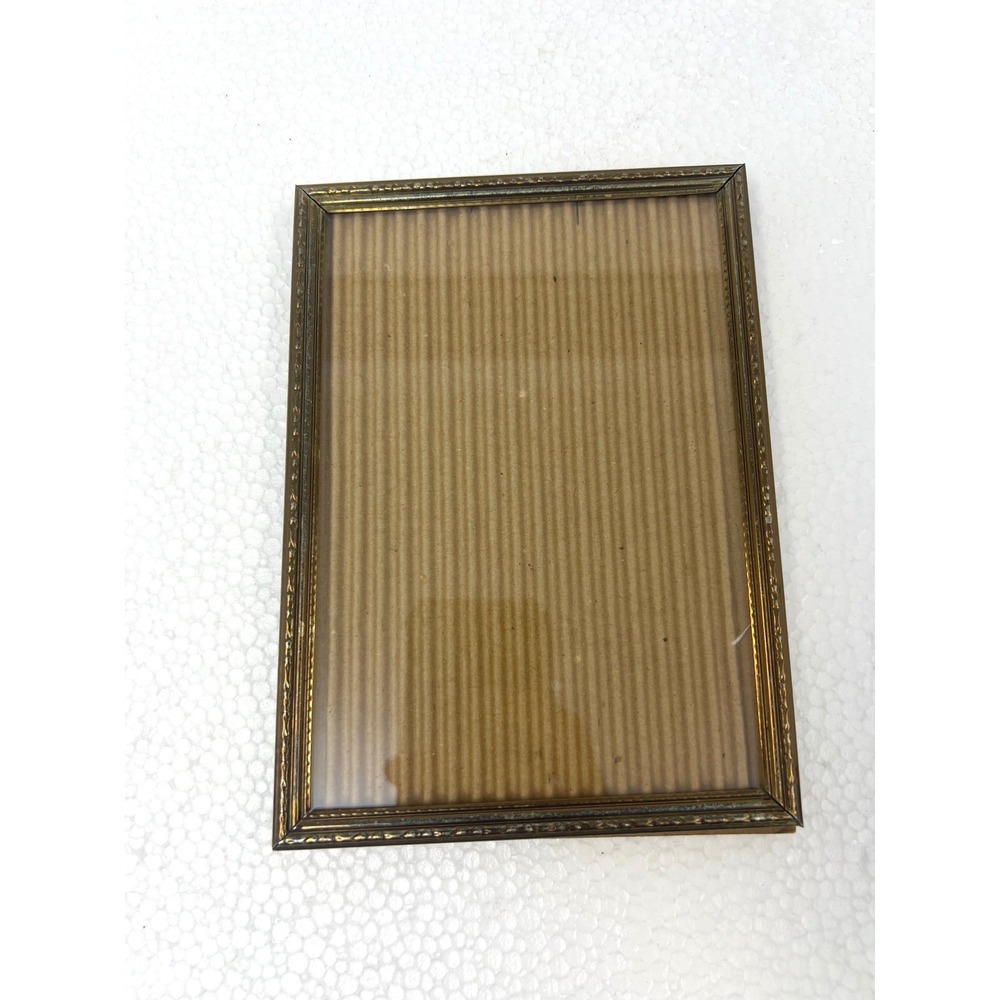 Vintage Gold Metal Picture Frame 5x7 Textured Embossed Tabletop Easel Back Art